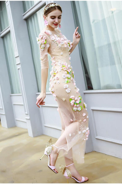 Sequin embellished fairy dress designer sexy mesh openwork wedding evening -Anselem