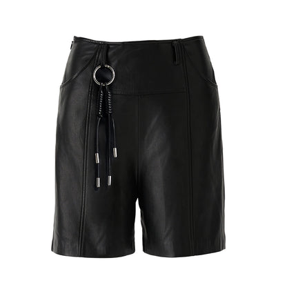LEDIM W straight PU leather pants high-waisted Shorts- Iwo