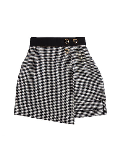 Le Palais Vintage Original Retro Irregular Long Woolen Houndstooth Skirt- VERA.