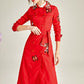 Classic autumn winter luxury limited edition handmade beaded long trench coat  - Siaha Red