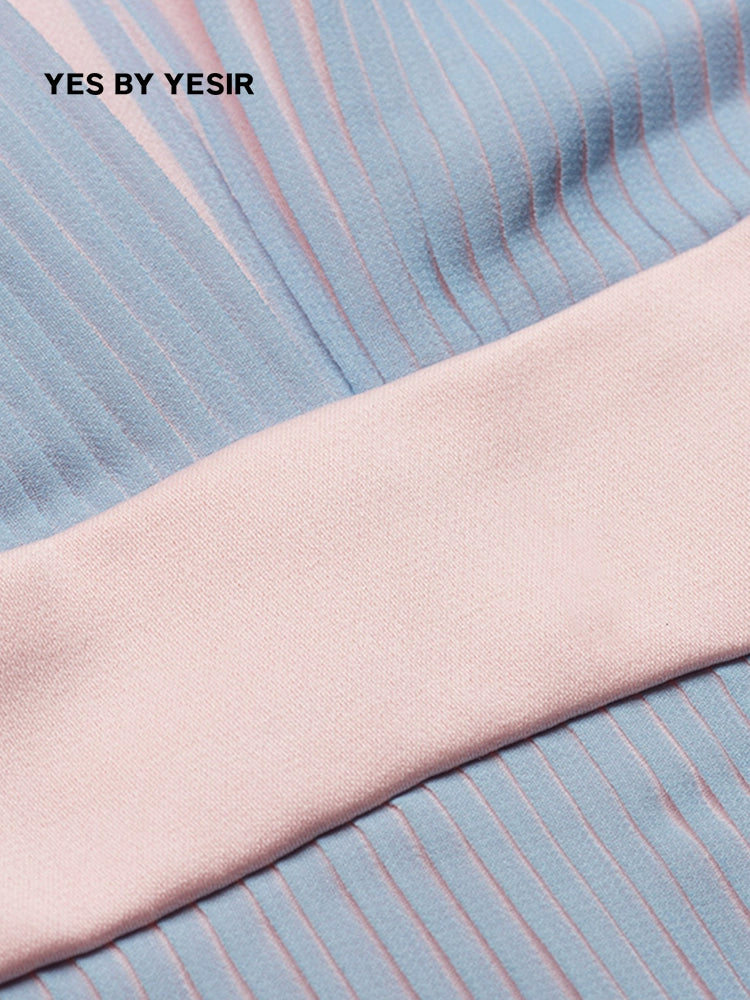 YES BY YESIR pressed pleated long pastel ombre flowy dress- Ye Qian.