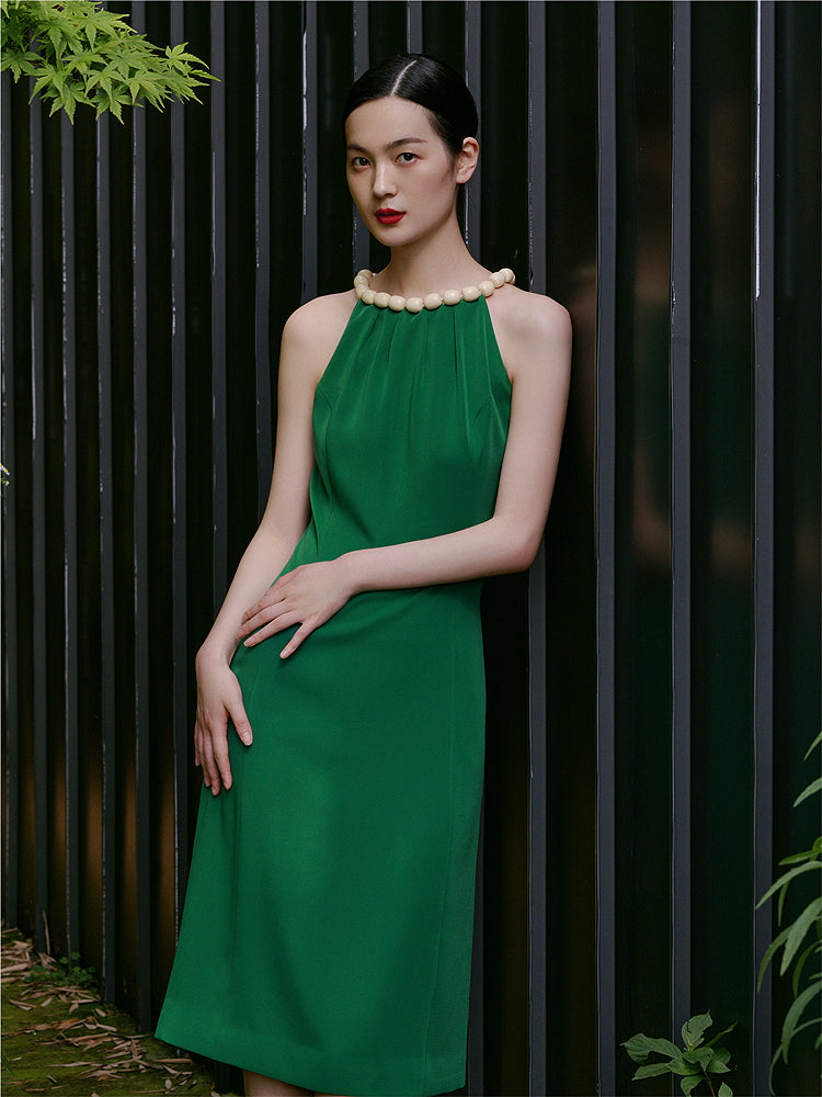 Vintage Ivory Emerald Dress with Halter Neck- Golina XS / Emerald Vintage Ivory Emerald Dress with Halter Neck- Golina XS / Emerald
