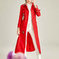 Classic autumn winter luxury limited edition handmade beaded long trench coat  - Siaha Red