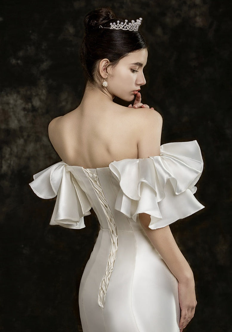 Early Spring 2023 one-shoulder satin high-quality textured light wedding dress- Gena