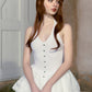 White gem buckle white layered irregular lace strapless hooded dress- Kimmi