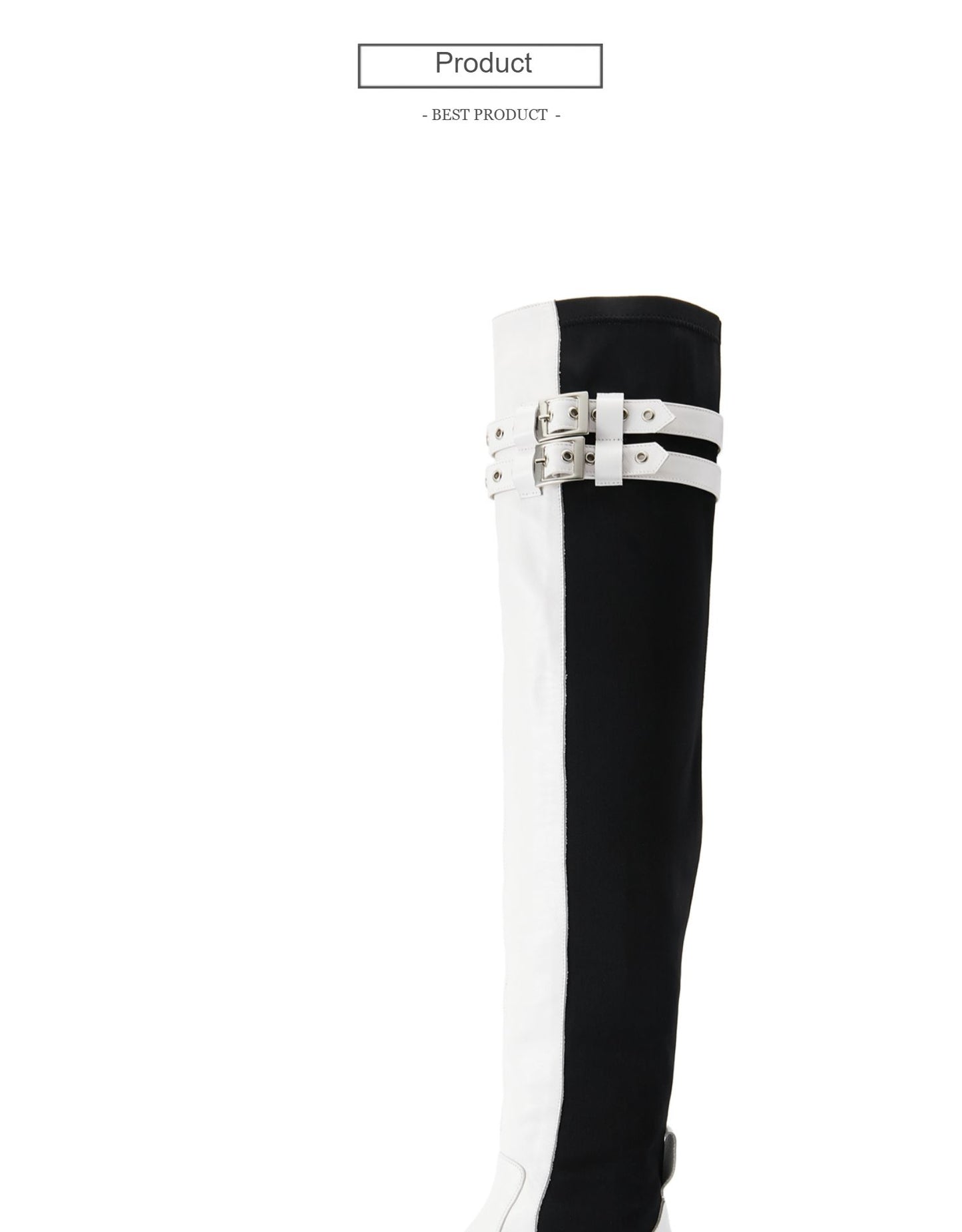 FEIFEI original niche design black and white elastic cloth cowhide over-the-knee high boots- Wila
