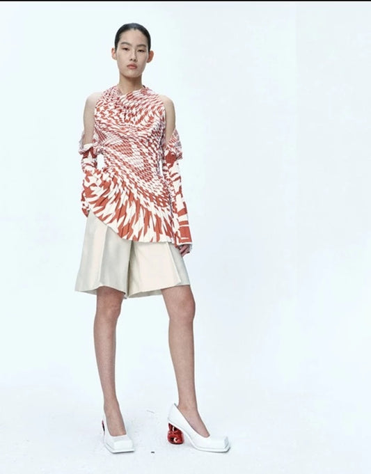 MAYALI off shoulder pressed pleated long sleeve luxury thin and high-end  top - Rieve