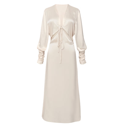 Elegant high-quality V-neck strap satin waist slimming wedding gown dress- Electra