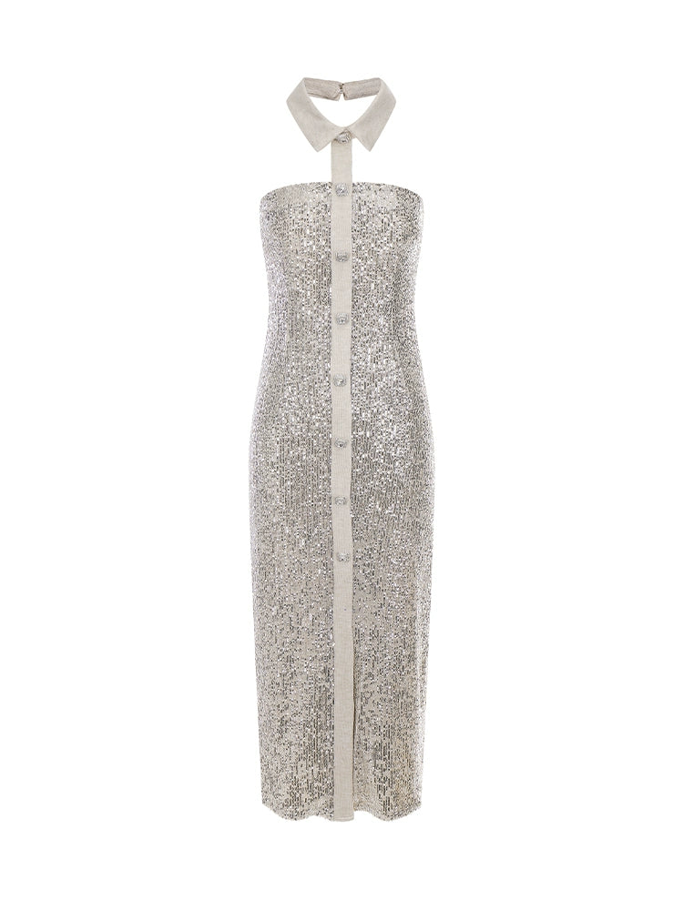 Wardrobes by Chen High End Sequin Halter Neck Cocktail Dress-Davy