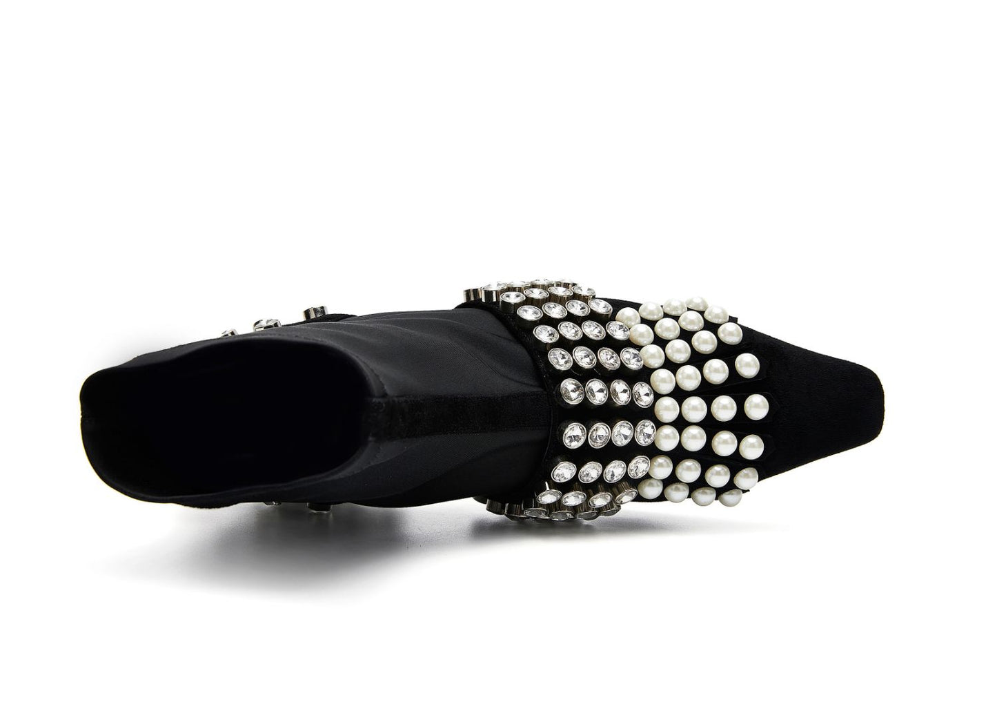 B-FEI  diamond rhinestone pearl short thick square heel elastic boots- Olia