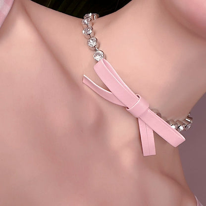 Le Palais Vintage Luxury Large Sparkling Diamond Bow Necklace Clavicle Chain-Moet.
