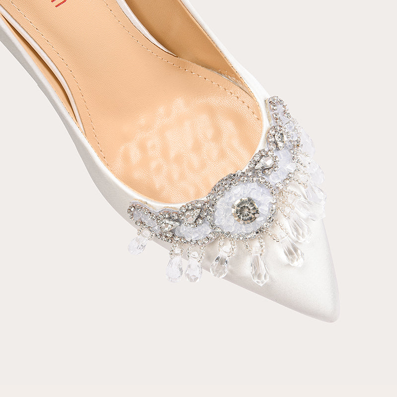 Lily white satin fairy wedding women's shoes- Mia