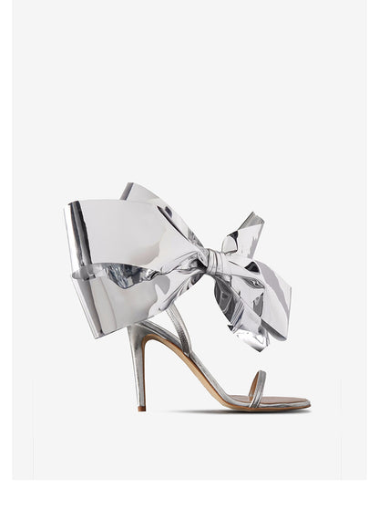 Early spring stiletto sandal  silver sequin bow detail and one-word buckle- Torenta