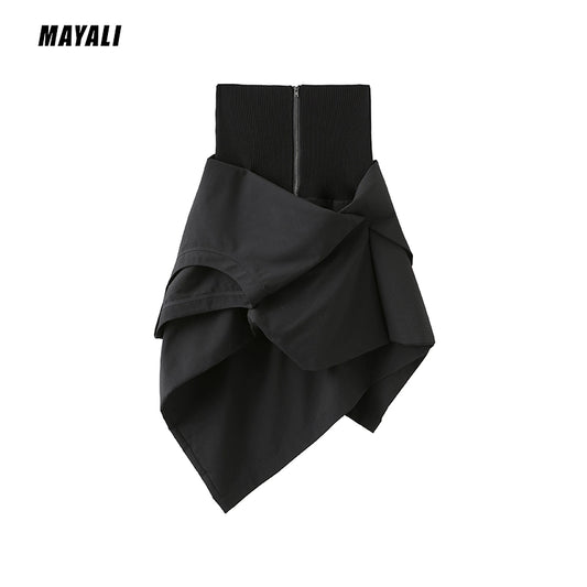 MAYALI Fall/Winter Threaded waistband panels asymmetric irregular cropped culottes