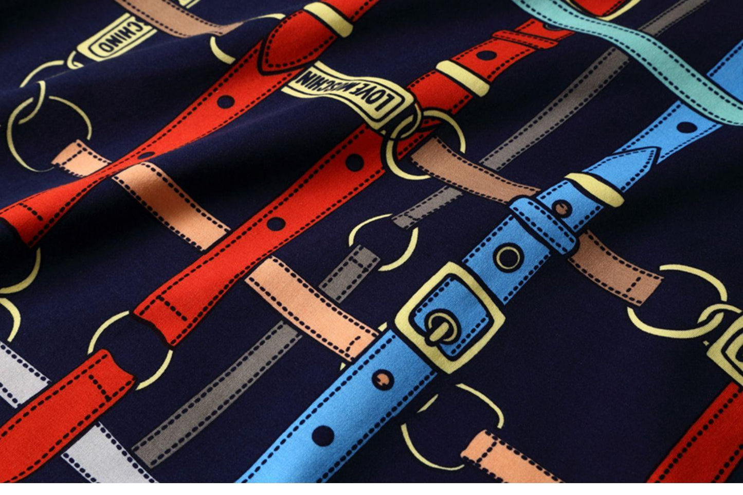 Belt print high neck multi colored full swing dress vintage retro inspired audreys dress - Adahl
