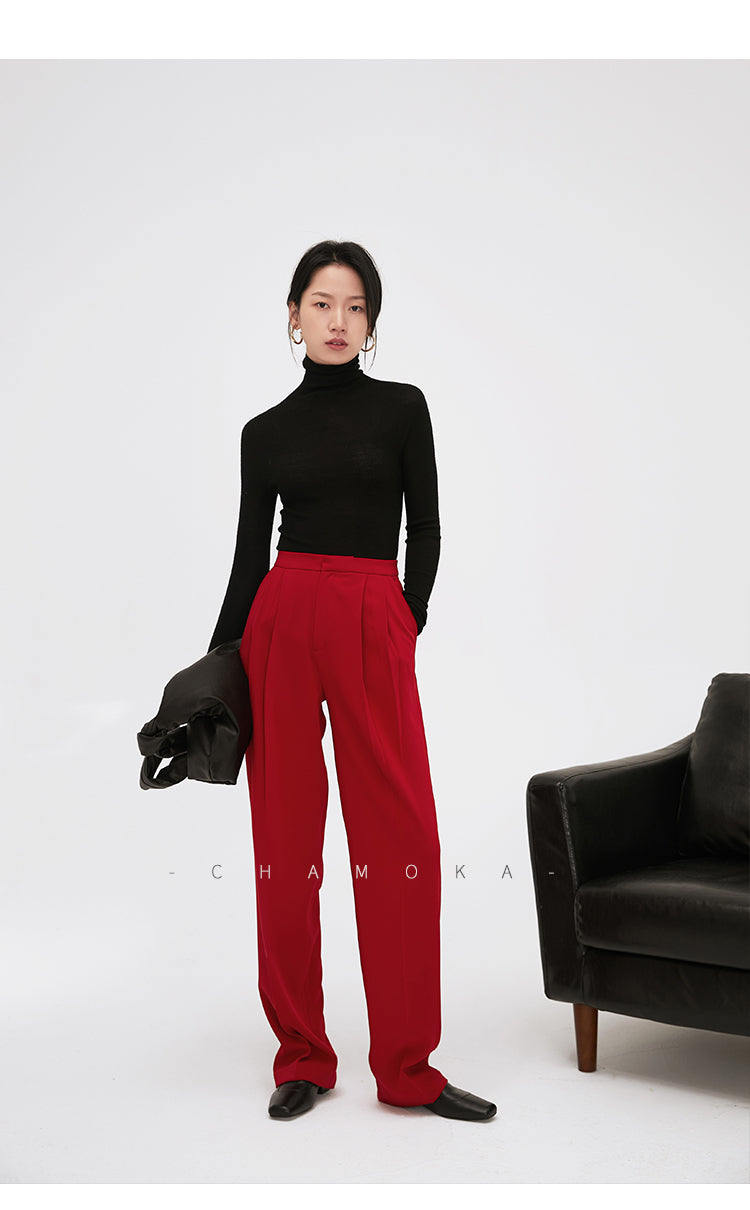 High-quality drape tapered loose high-waisted wide-leg red suit pants – GOOD GIRL REBEL High-quality drape tapered loose high-waisted wide-leg red suit pants – GOOD GIRL REBEL