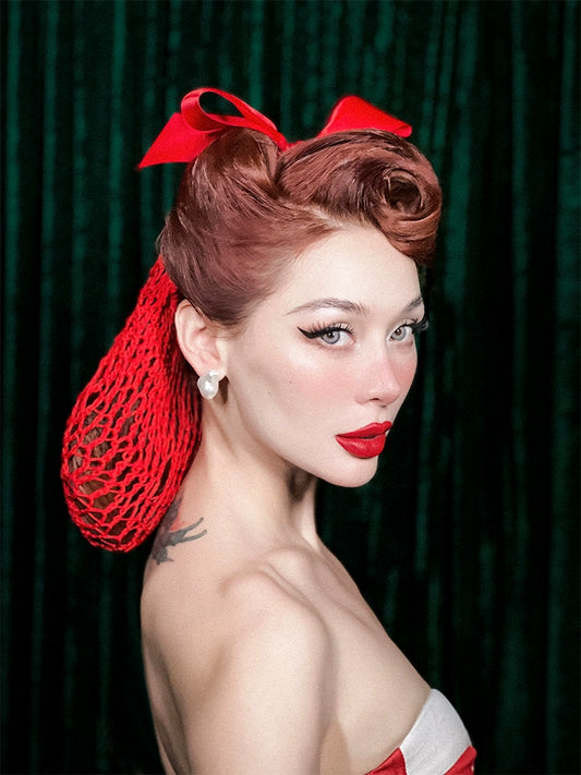 Le Palais Vintage Classic Retro Handmade Multi-Color Head Flower Hair Net-Wine