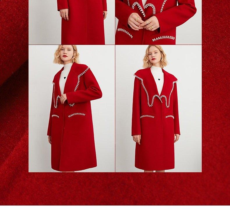 DPLAY Fall Winter Black Pearl Collar 100% Wool Reversible Jacket coat - Usi  Red