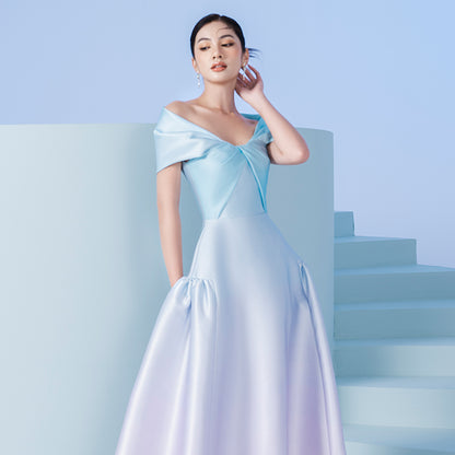 Early Spring 2023 new one-shoulder gradient V-neck waist dress- Salisa