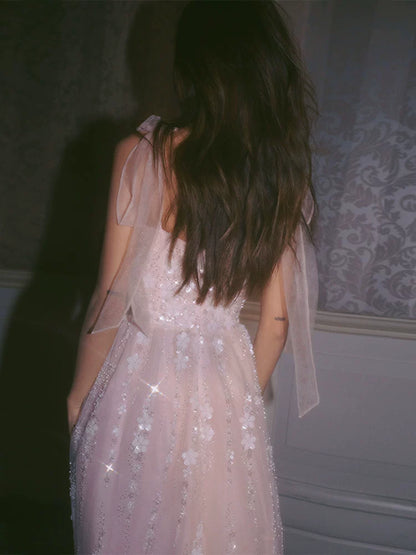 Wardrobes by Chen Luxury Pastel Pink beaded Sleeveless tulle bridal Dress-Khris