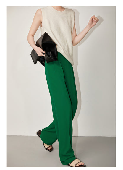 High-quality straight high waist forest green pants - Kaie
