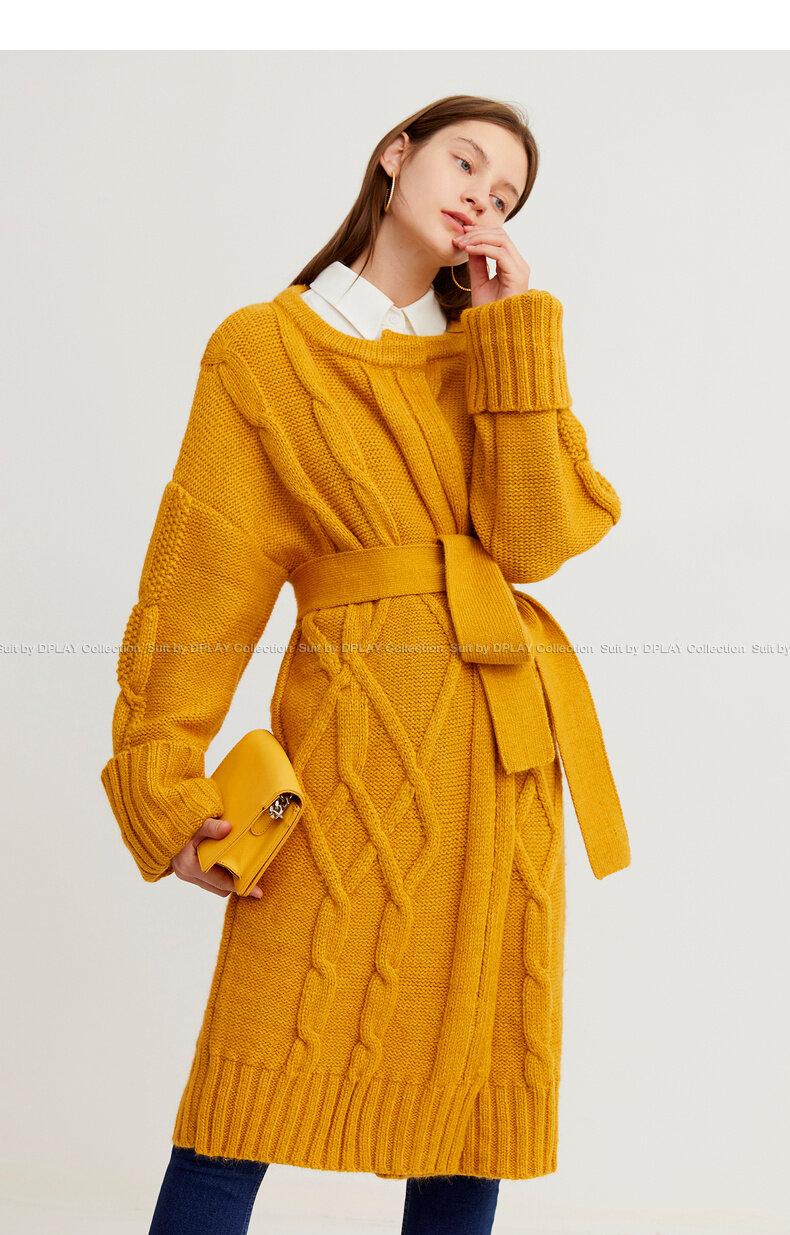 Autumn and Winter Yellow Long Loose Knitted Dress Long-Sleeved Twist-Knit Cardigan - Inne XL Autumn and Winter Yellow Long Loose Knitted Dress Long-Sleeved Twist-Knit Cardigan - Inne XL