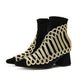 B-FEI Military Vintage retro gold embroidered accent short ankle Chelsea leather thick heel boot- Lola