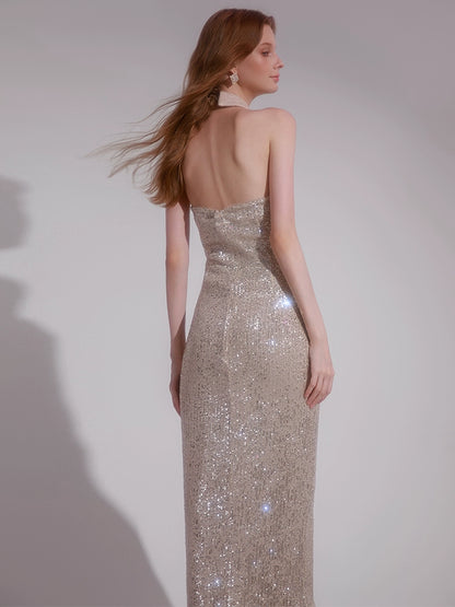 Wardrobes by Chen High End Sequin Halter Neck Cocktail Dress-Davy