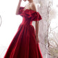 Evening dress female 2019 new sexy word shoulder bride wedding red reception red evening off shoulder boned corset ball gown net  - Dragon Fly