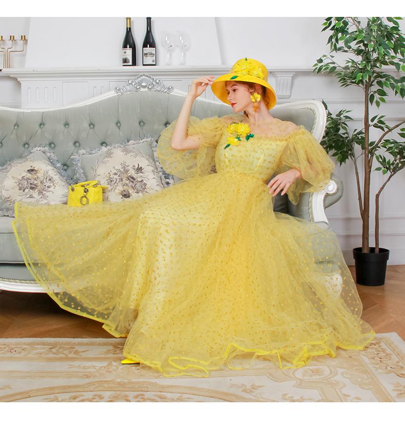 1950's vintage inspired retro polks dot lace mesh tulle yellow swing 1950 retro midi tea lenght ball down dress - Coco 1950's vintage inspired retro polks dot lace mesh tulle yellow swing 1950 retro midi tea lenght ball down dress - Coco