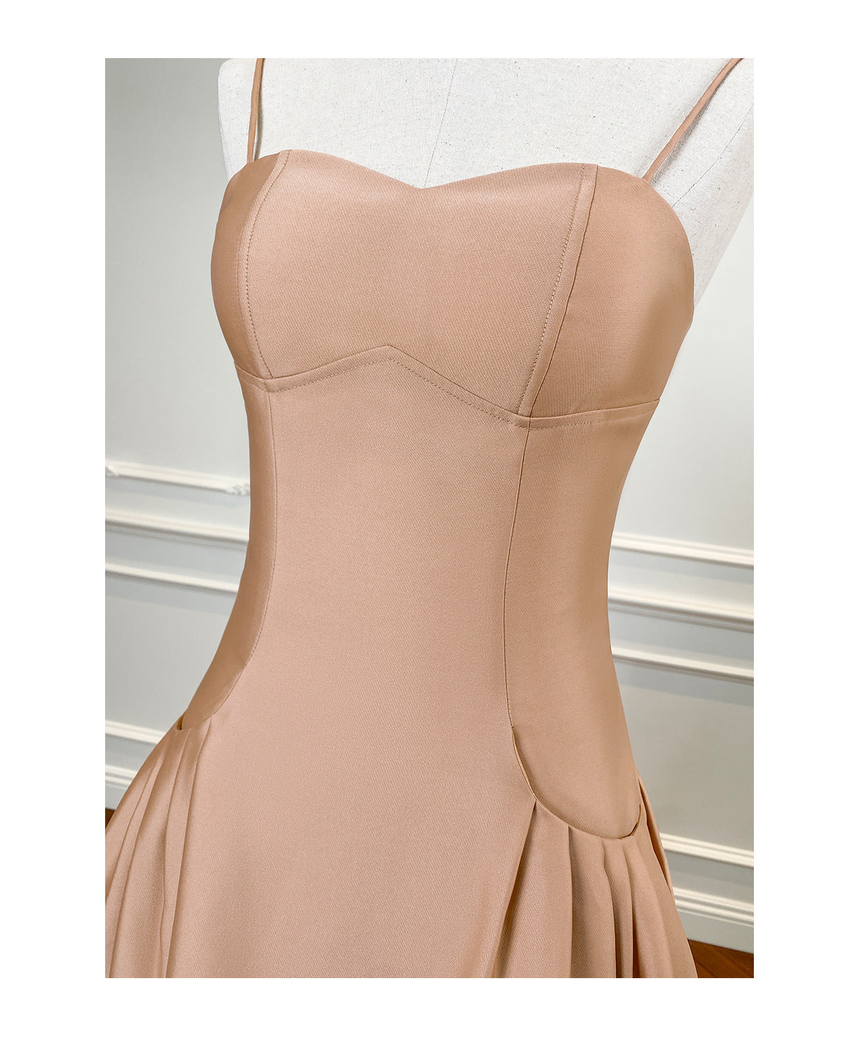 Spaghetti strap pleated skirt ocktail midi dress -Luisa XS / Tan Cooper