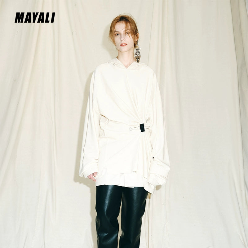 Autumn Winter luxury hoodie pinched pleated waist sweatshirt - kIC