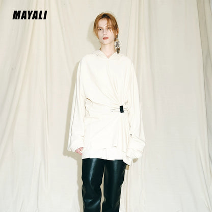 Autumn Winter luxury hoodie pinched pleated waist sweatshirt - kIC