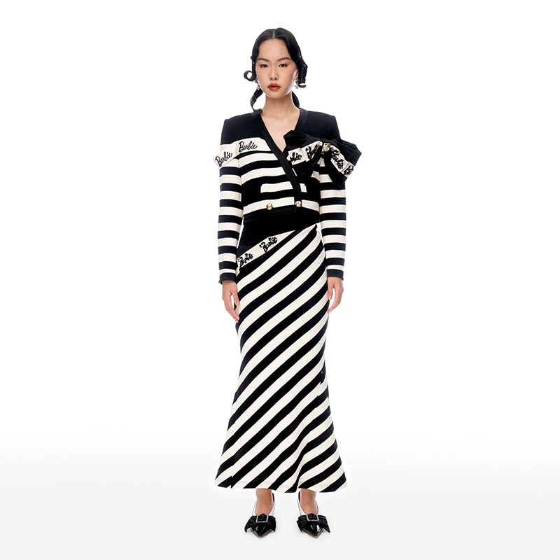 FAME Black and White Striped Beaded Big Bow Barbie Streamer Coat jacke GOOD GIRL REBEL FAME Black and White Striped Beaded Big Bow Barbie Streamer Coat jacke GOOD GIRL REBEL
