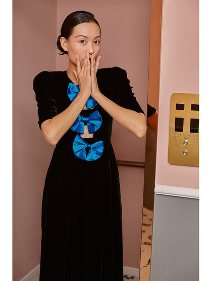 Retro Fashion Short Sleeve Velvet Dress- Jeno