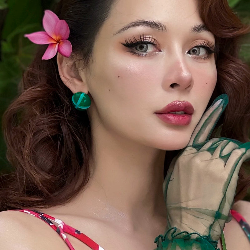 Le Palais Vintage Emerald drop glazed stud earrings-Lora.