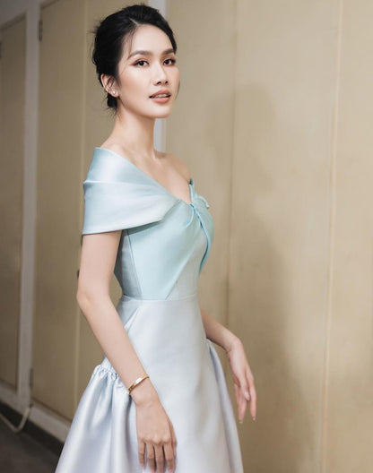 Early Spring 2023 new one-shoulder gradient V-neck waist dress- Salisa