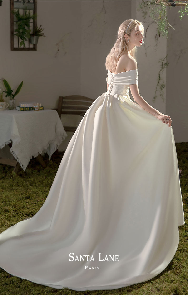 Early Spring 2023 Simple and soft French satin one-shoulder wedding dress- Raquel