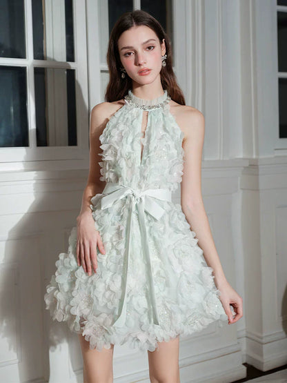 Wardrobes by Chen Luxury Pastel Green Ribbon Floral wedding guest bridal Dress-Onna