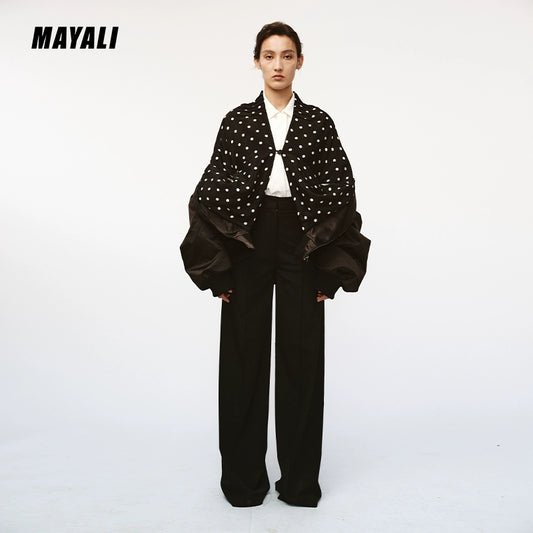 MAYALI autumn winter false two-piece layered polka dot contrast bomber jacket - Ioow