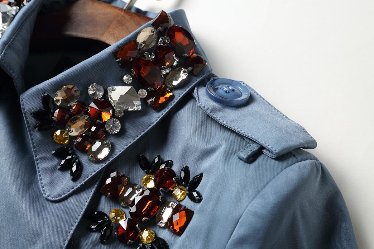 Classic autumn winter luxury limited edition handmade beaded long trench coat - Siaha Blue