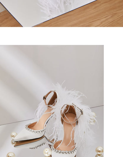 B-FEI niche gorgeous feather rhinestone high heels wedding evening shoes- Toria