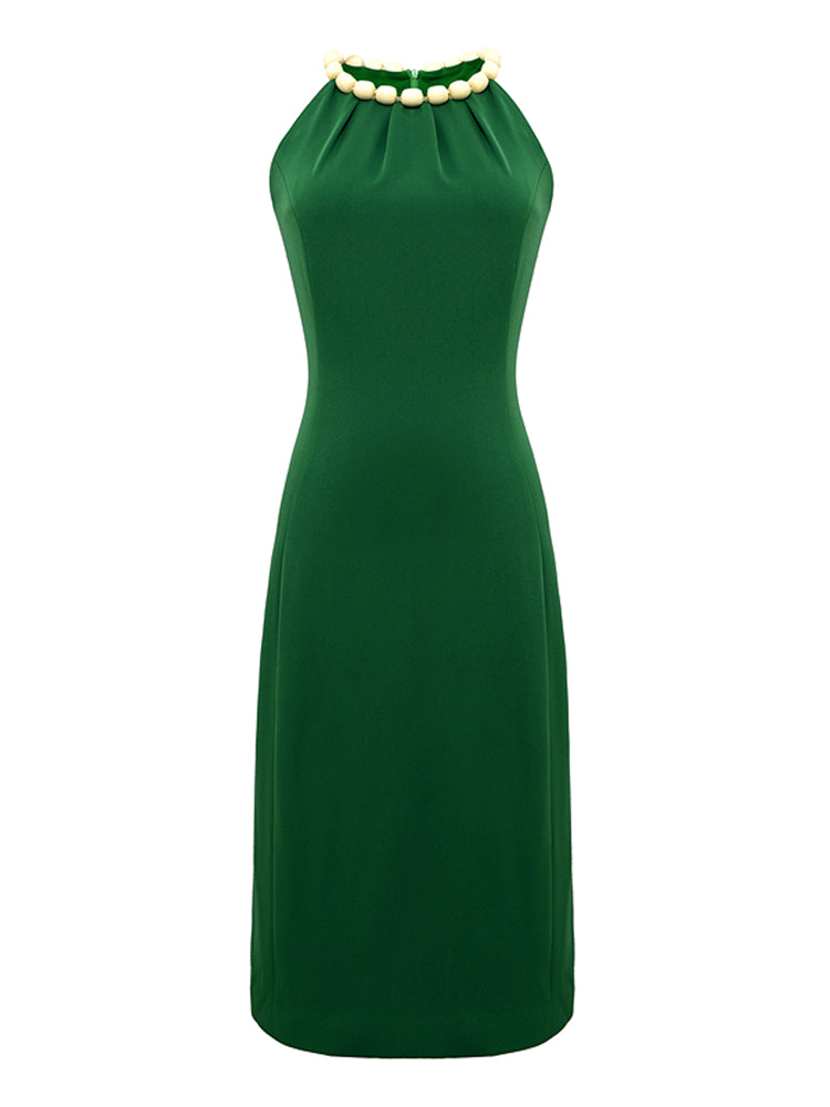 Vintage Ivory Emerald Dress with Halter Neck- Golina XS / Emerald Vintage Ivory Emerald Dress with Halter Neck- Golina XS / Emerald