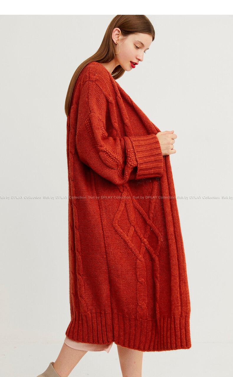 Autumn and winter pumpkin long loose knitted long-sleeved twist-knit cardigan - Sama