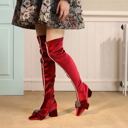 B-FEI wine red elegant over-the-knee boots stretch leg boots- Giovana