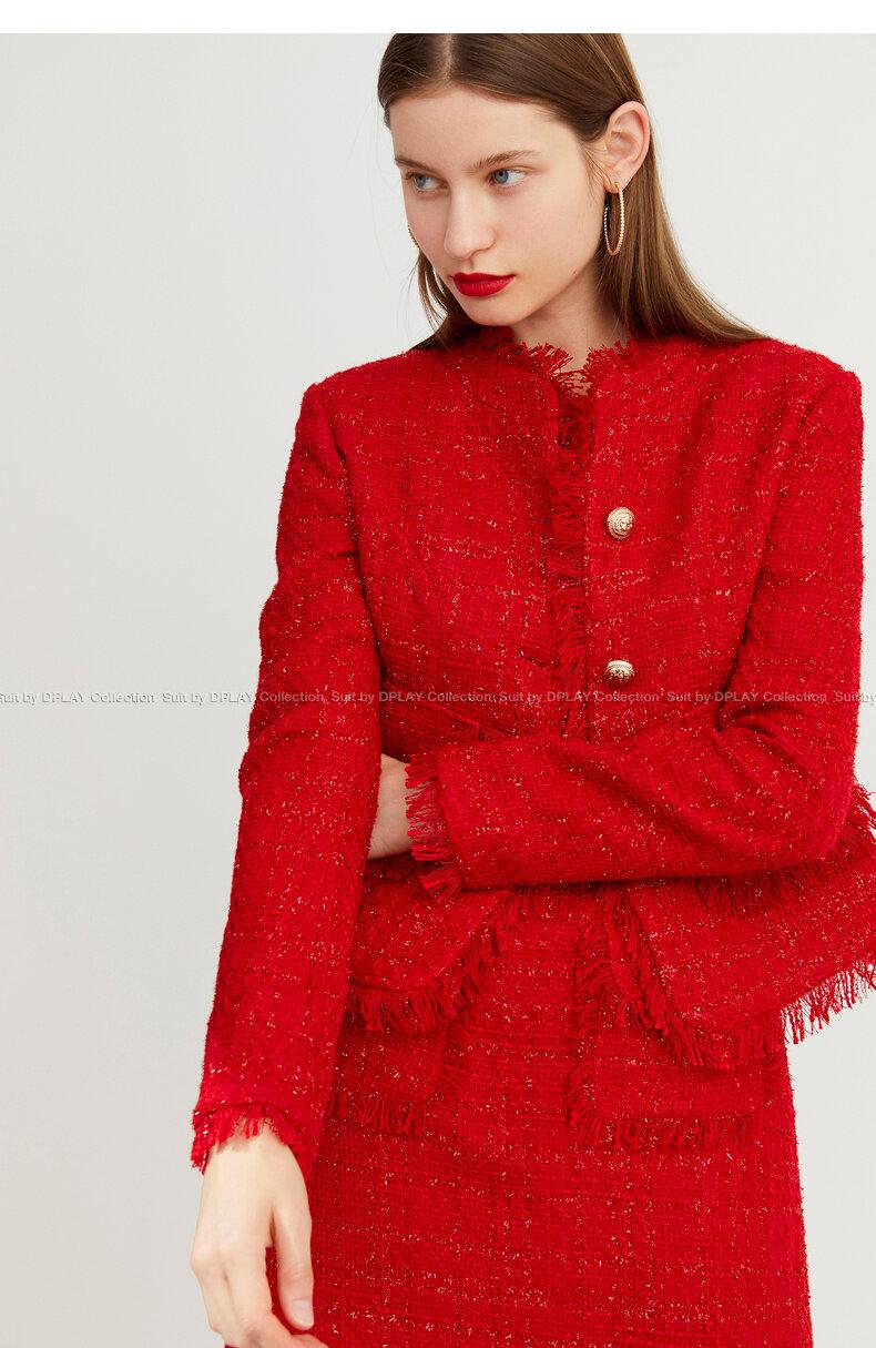 Tweed red bright silver silk brushed suit dress  jacket  - Jack