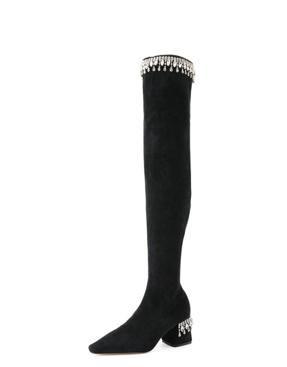 FEIFEI original niche design over-the-knee elastic package leg high boots rhinestone- Elenoe