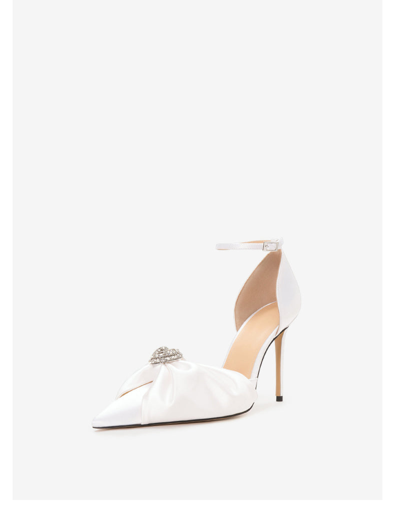 2023 spring new white silk bow stiletto high-heeled shoe- Tola