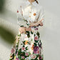 Spring lapel floral printed retro vintage dress - French
