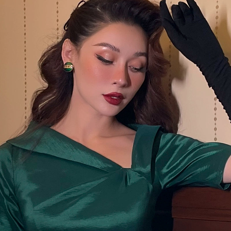 Le Palais Vintage Elegant Emerald Stud Earrings Ear Clip-Vine.